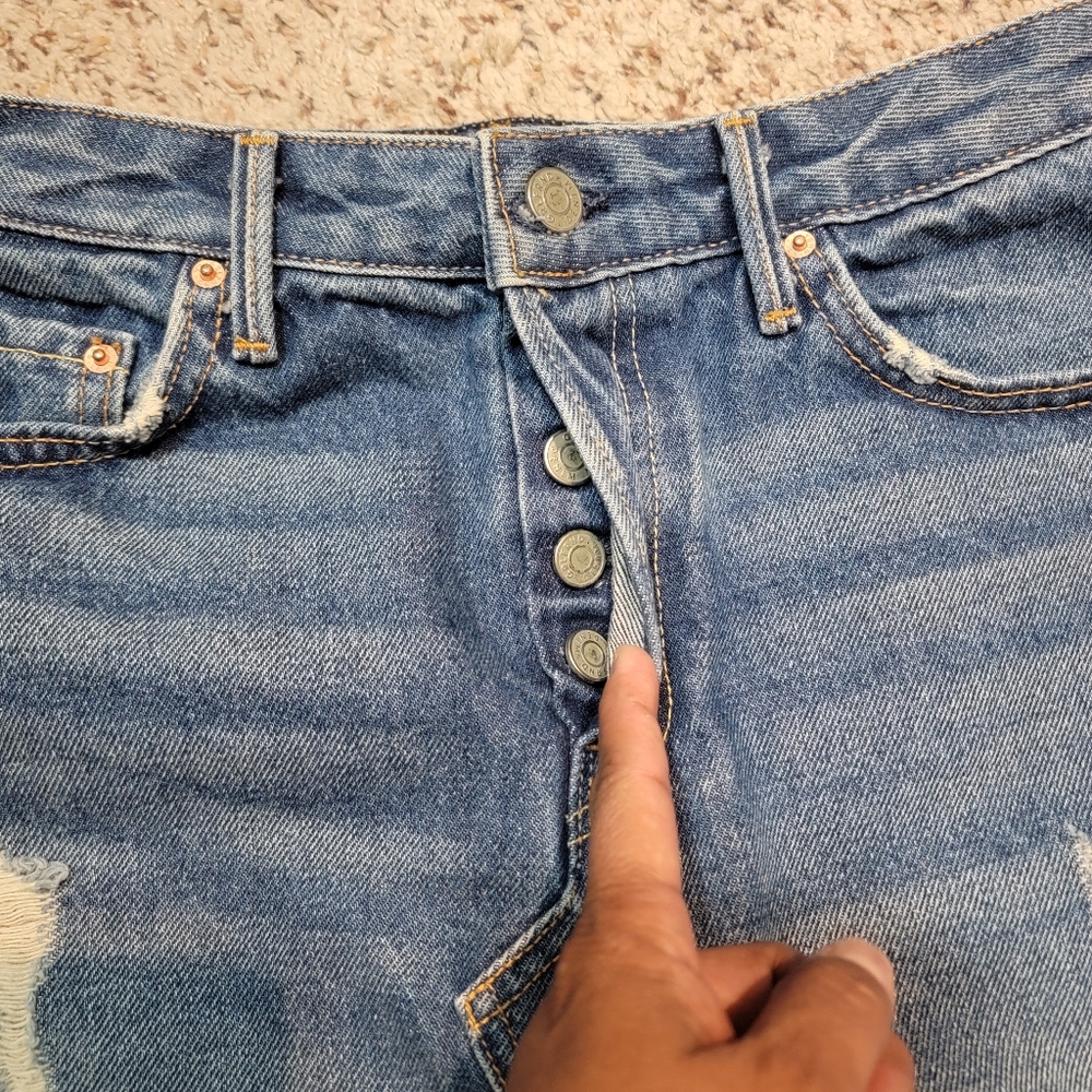 GRLFRND EVA DENIM SKIRT, DISTRESSED RAW HEM, SIZE 25 - Picture 4 of 8